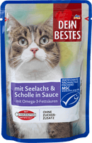 Dein Bestes Nourriture humide pour chats, certifiée MSC avec lieu noir et carrelet, en sauce, 100 g