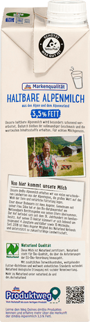 dmBio Melk, houdbare Alpenmelk 3,5% vet, 1 l