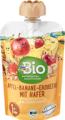 dmBio Quetschie pomme-banane-fraise à l'avoine, Demeter, dès 1 an, 100 g