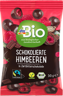 dmBio Frambozen omhuld met pure chocolade, 50 g