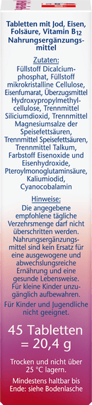 Doppelherz Iode + acide folique + comprimés de fer 45 pièces, 20,4 g