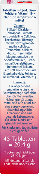 Doppelherz Iode + acide folique + comprimés de fer 45 pièces, 20,4 g