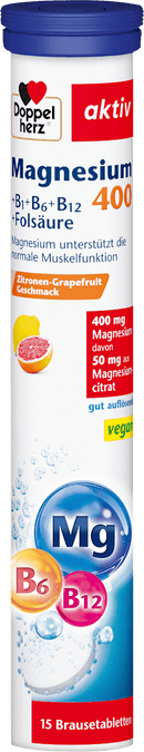 Doppelherz Magnésium 400 + vitamine B6 + B12 + acide folique Comprimés effervescents 15 pièces, 97,5 g