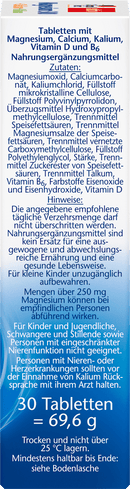Comprimés Doppelherz Magnésium 500 + Calcium + Potassium (30 pièces), 69,6 g