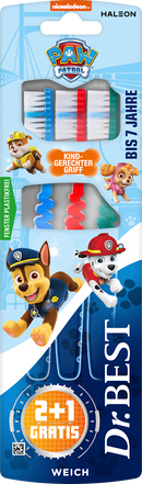 Dr. Meilleure brosse à dents pour enfants Paw Patrol, pack de valeur jusqu'à 7 ans (2 + 1 gratuit), 3 pièces.