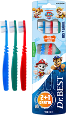 Dr. Meilleure brosse à dents pour enfants Paw Patrol, pack de valeur jusqu'à 7 ans (2 + 1 gratuit), 3 pièces.