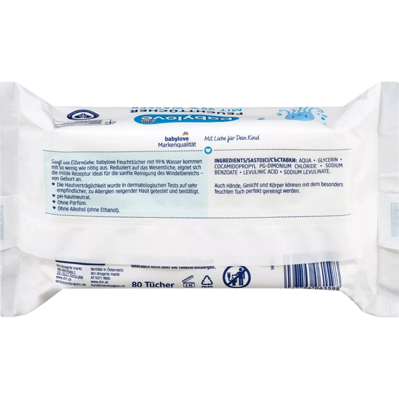 babylove Natte doekjes met 99% water (4x80 stuks), 320 stuks