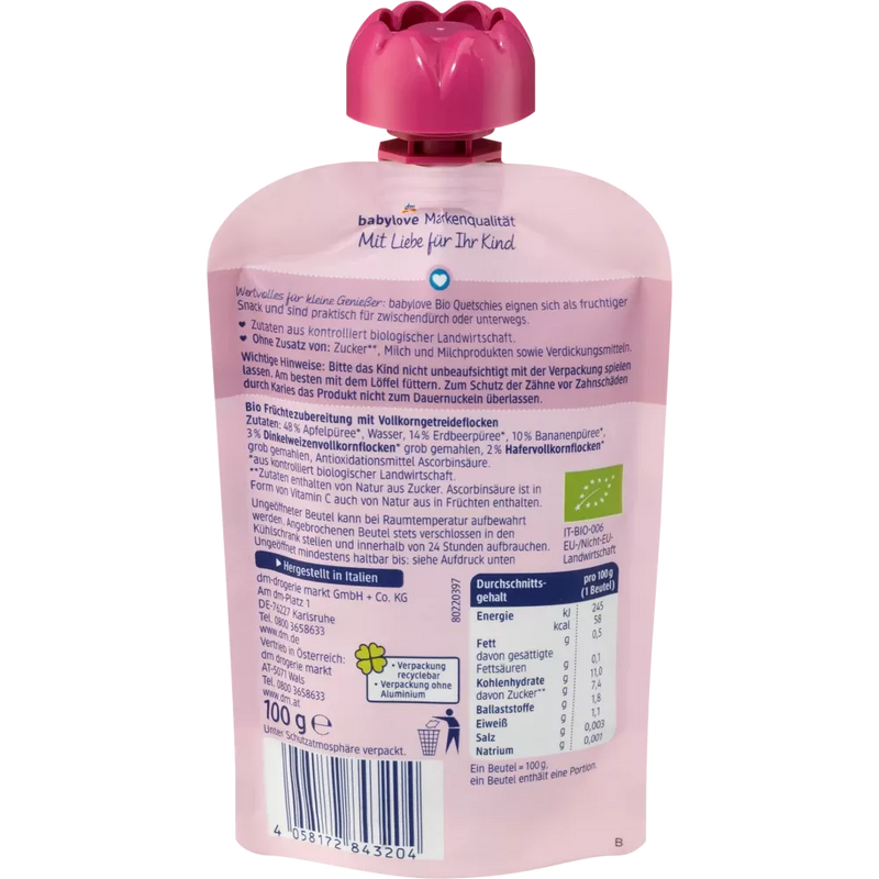 babylove Knijpbare aardbei-banaan in appel met muesli recyclebaar vanaf 1 jaar, 100 g