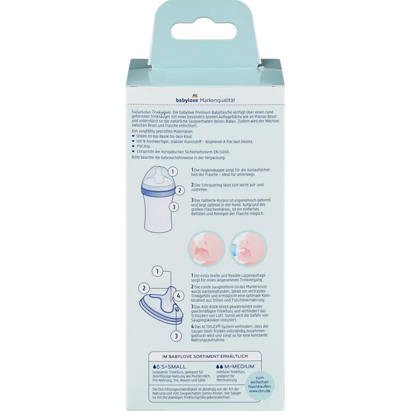 babylove Premium babyfles blauw, 280 ml, 1 st