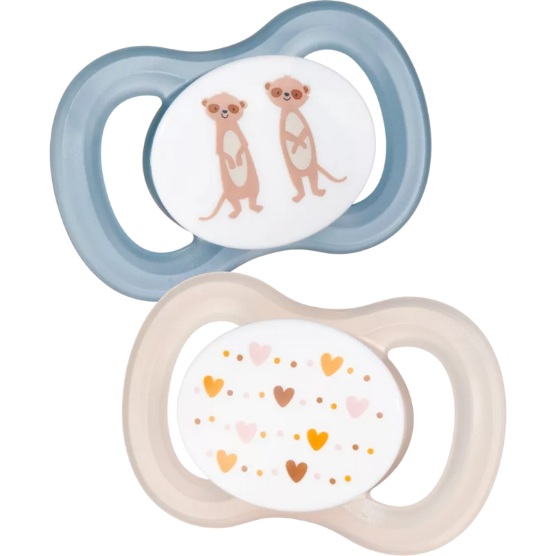 babylove Fopspeen voor pasgeborenen symmetrisch, silicone, blauw/crème, 0-2 maanden, 2 stuks