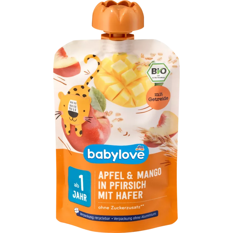 babylove Knijp appel & mango in perzik met haver recyclebaar vanaf 1 jaar, 100 g