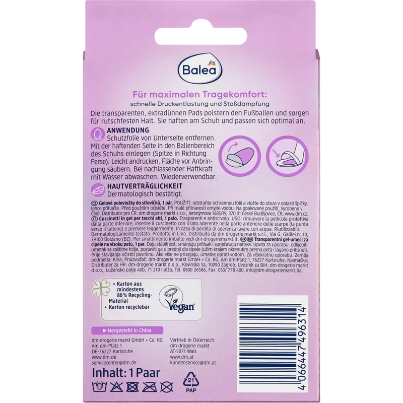 Coussinets en gel pour oignons Balea, protection des points de pression, 2 pièces