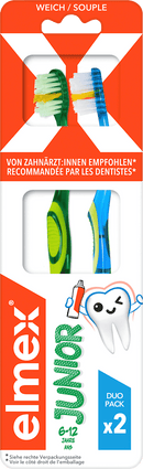 elmex Brosse à dents enfants junior, 6 à 12 ans soft (pack double), 2 pièces.