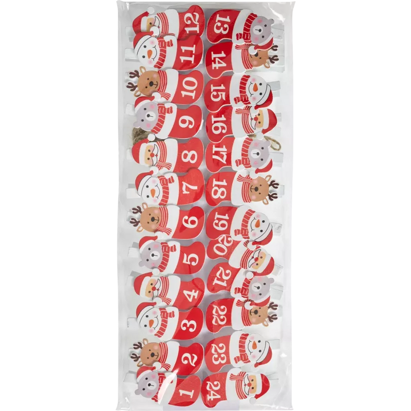 BOLTZE Adventskalender clips met koord, figuren in sokken, 1 stuk