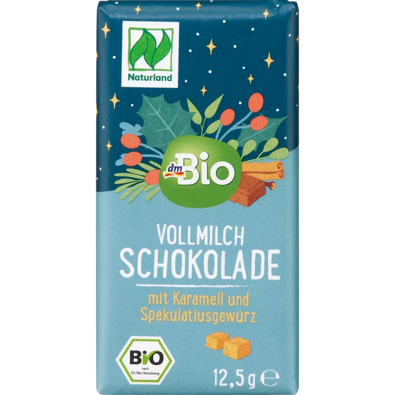 dmBio Chocolade, melk met karamel en speculaaskruiden, adventskalender om zelf te ontwerpen 2024, 12,5 g