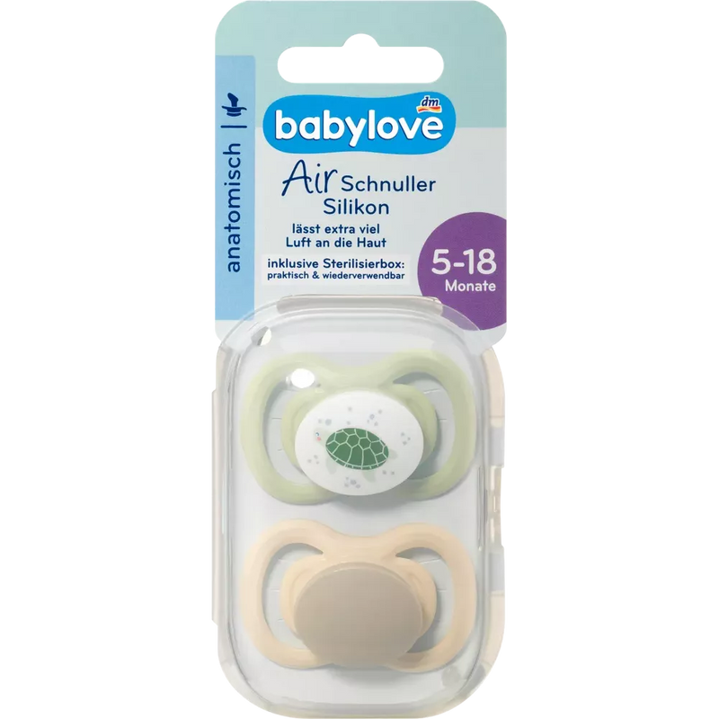 babylove Fopspeen Air siliconen anatomisch, bruin/groen, maat 2, 5-18 maanden, 2 st.