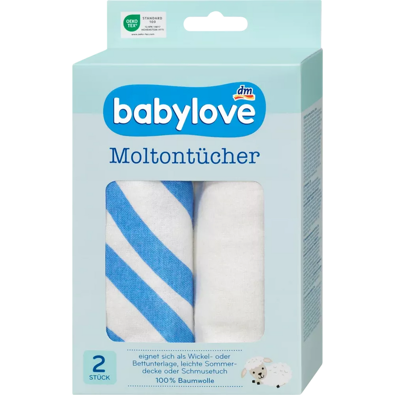 babylove Molton doekjes strepen/uni, 2 stuks