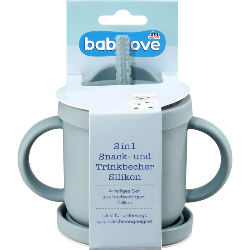 babylove 2in1 snack- en drinkbeker silicone blauw, 1 st