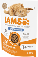 IAMS Croquettes pour chats, Stérilisées au poulet, adulte, 800 g