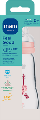 mam Glazen babyfles Feel Good mat, roze, vanaf de geboorte, 260 ml, 1 stuk