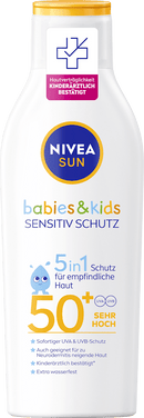 NIVEA SUN Lait Solaire Enfants, Protection &amp; Soin peaux sensibles, SPF 50+, 200 ml