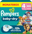 Couches Pampers Baby Dry taille 4 (9-14 kg) Édition limitée Paw Patrol, boîte mensuelle, 222 pièces.