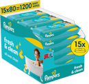 Lingettes humides Pampers Fresh Clean (15 x 80 lingettes), pack économique, 1 200 lingettes