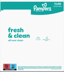 Lingettes humides Pampers Fresh Clean (15 x 80 lingettes), pack économique, 1 200 lingettes