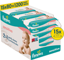 Lingettes humides Pampers Sensitive (15 x 80 pièces), paquet économique, 1 200 pièces