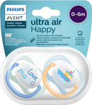 PHILIPS AVENT Fopspeen ultra air happy siliconen, blauw/geel, 0-6 maanden, 2 stuks