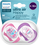 PHILIPS AVENT Fopspeen ultra air happy siliconen, roze/paars, 6-18 maanden, 2 stuks