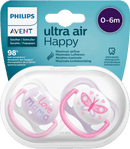 PHILIPS AVENT Fopspeen ultra air happy siliconen, roze/paars, 0-6 maanden, 2 stuks