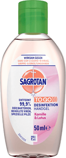 Gel désinfectant pour les mains Sagrotan Camomille et Lotus, format voyage, 50 ml
