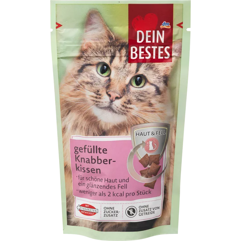 Dein Bestes Kattensnacks Gevulde Knabbelkussentjes voor Huid & Vacht, 50 g
