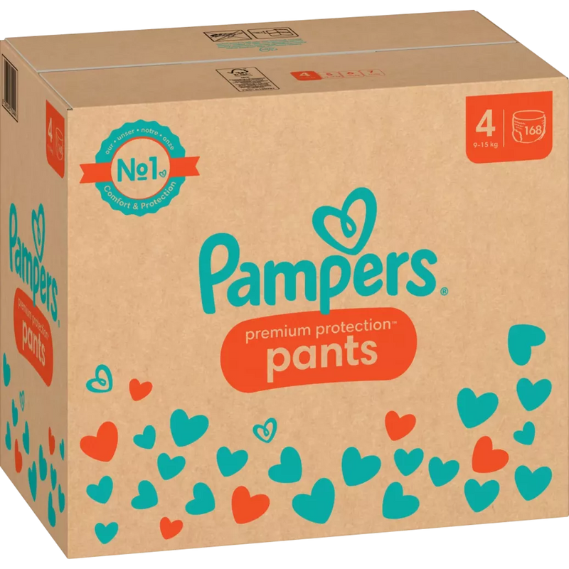 Pampers Luiers Premium Protection Pants Gr.4 Maxi (9-15k g), maandelijkse doos, 168 stuks.