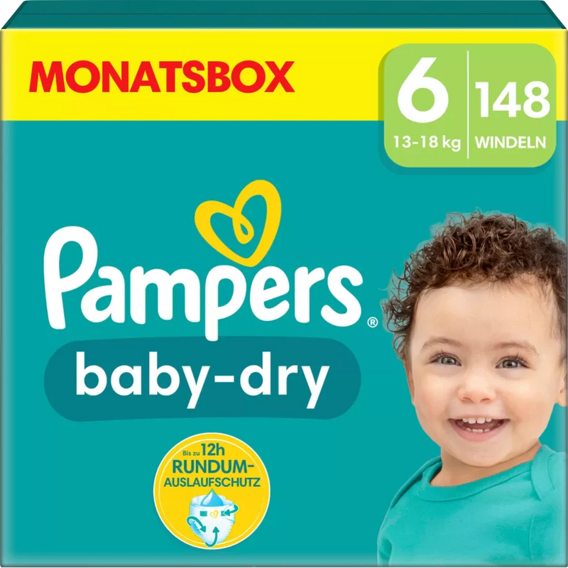 Pampers Luiers Baby Dry Gr.6 Extra Large (13-18 kg), maandelijkse doos, 148 stuks.