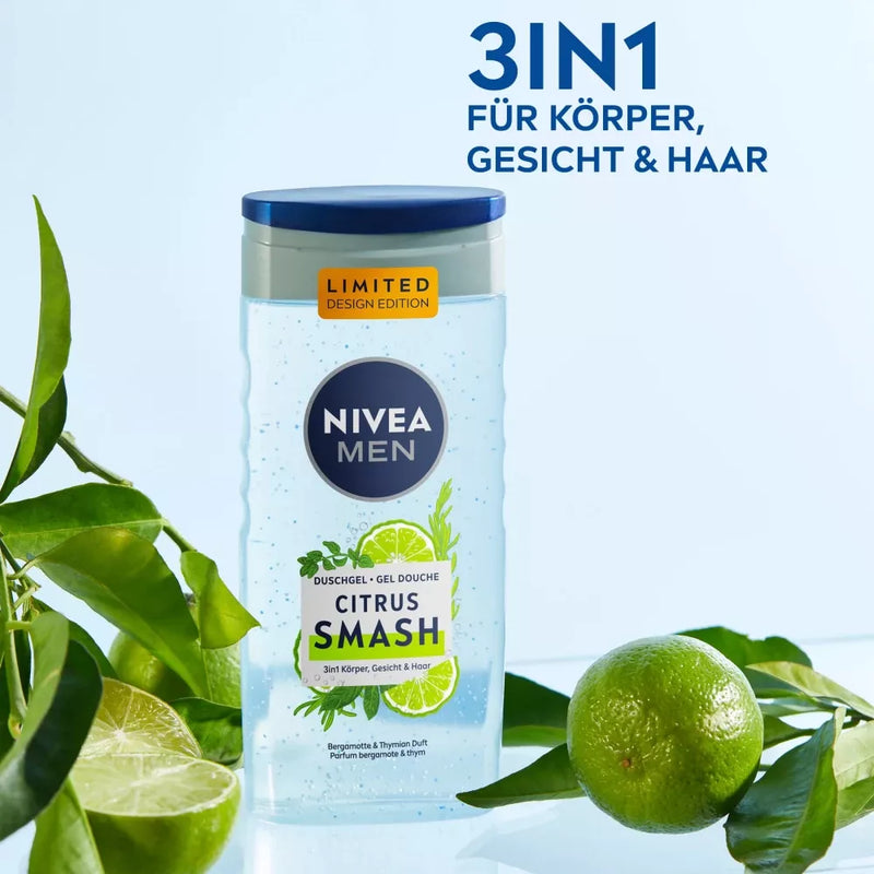 NIVEA MEN Douchegel Citrus Smash 3in1 met Bergamot & Tijm geur, 250 ml