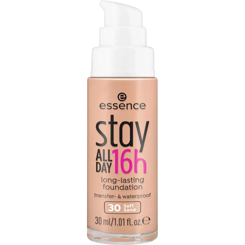 essence cosmetics Make-up stay ALL DAY 16h long-lasting Foundation Soft Sand 30, 30 ml