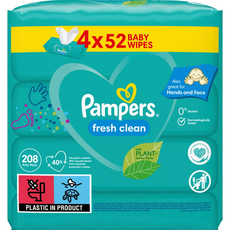 Pampers Natte doekjes Fresh Clean (4 x 52 stuks), 208 stuks
