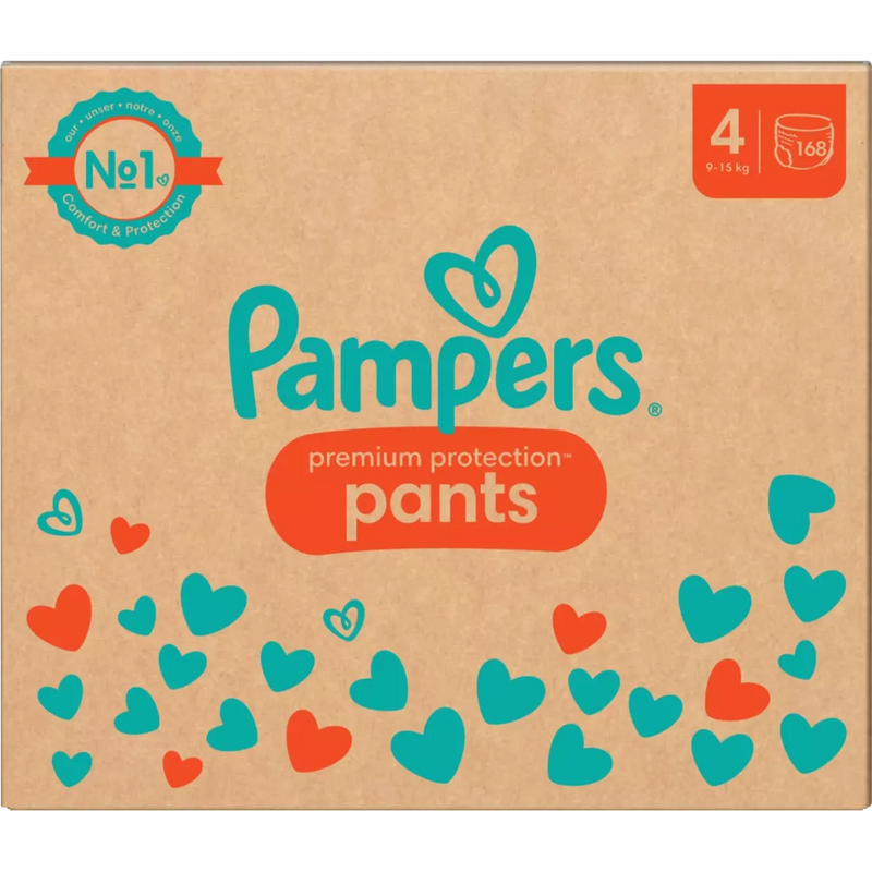 Pampers Luiers Premium Protection Pants Gr.4 Maxi (9-15k g), maandelijkse doos, 168 stuks.