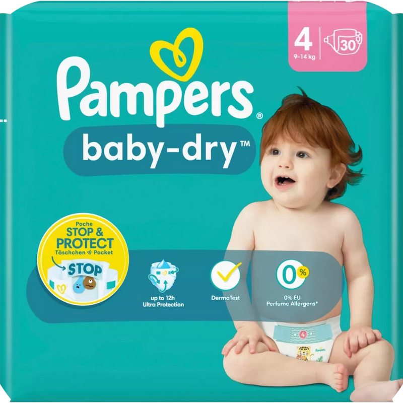 Pampers Luiers Baby Dry maat 4 Maxi (9-14 kg), 30 stuks.