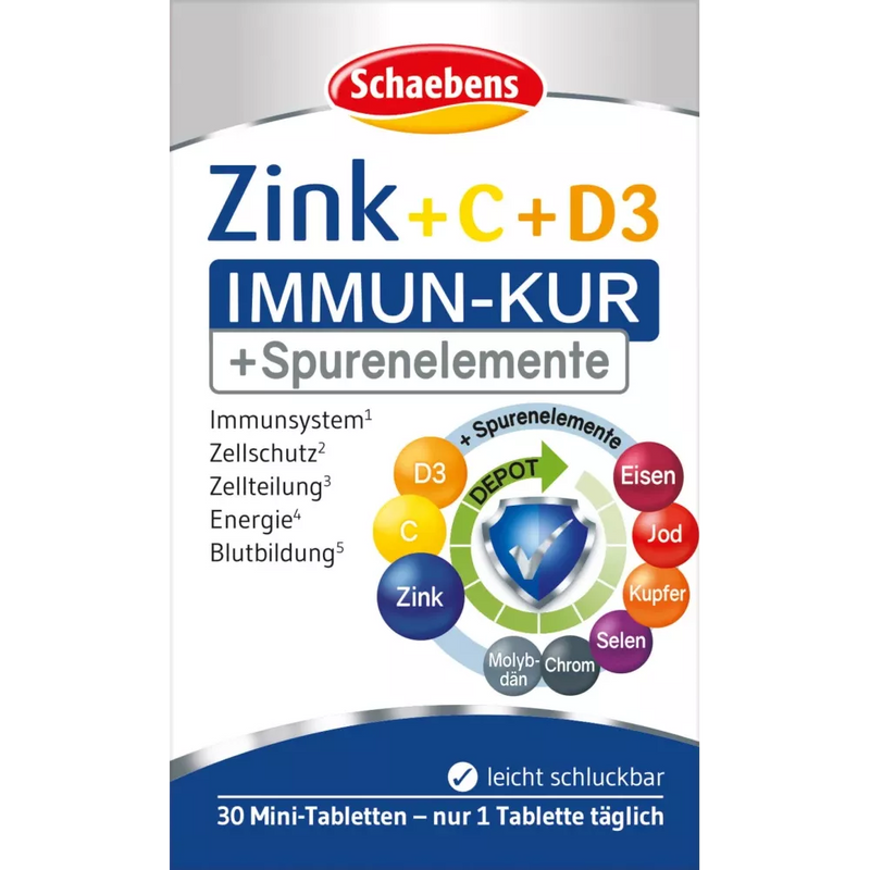 Schaebens Zink + Vitamine C + Vitamine D3 Tabletten 30 stuks, 10 g