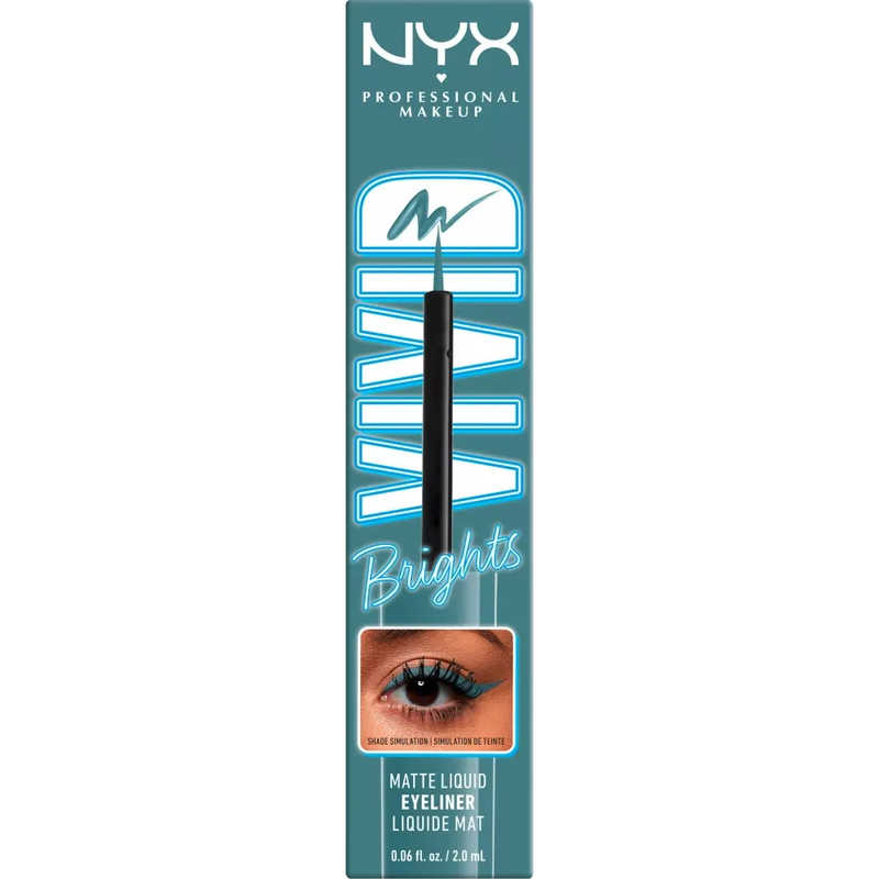 NYX PROFESSIONAL MAKEUP Vloeibare Eyeliner Matte Levendige Helder 01 Cyaan Simp, 2 ml