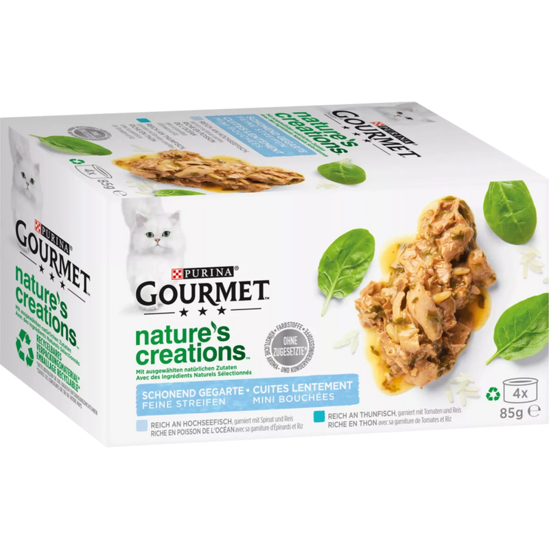 Purina Gourmet Nat kattenvoer met diepzeevis, spinazie & rijst, nature's creations, Adult, Multipack (4x85 g), 340 g