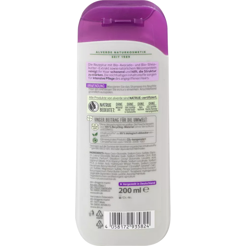 alverde NATURKOSMETIK Shampoo Repair Organic Avocado, Organic Shea Butter, 200 ml