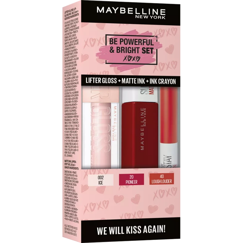 Maybelline New York Be Powerful & Bright Lifter Glans 002 + Superstay Matte Inkt 20 + Superstay Inktkrijt 40, 1 stuk