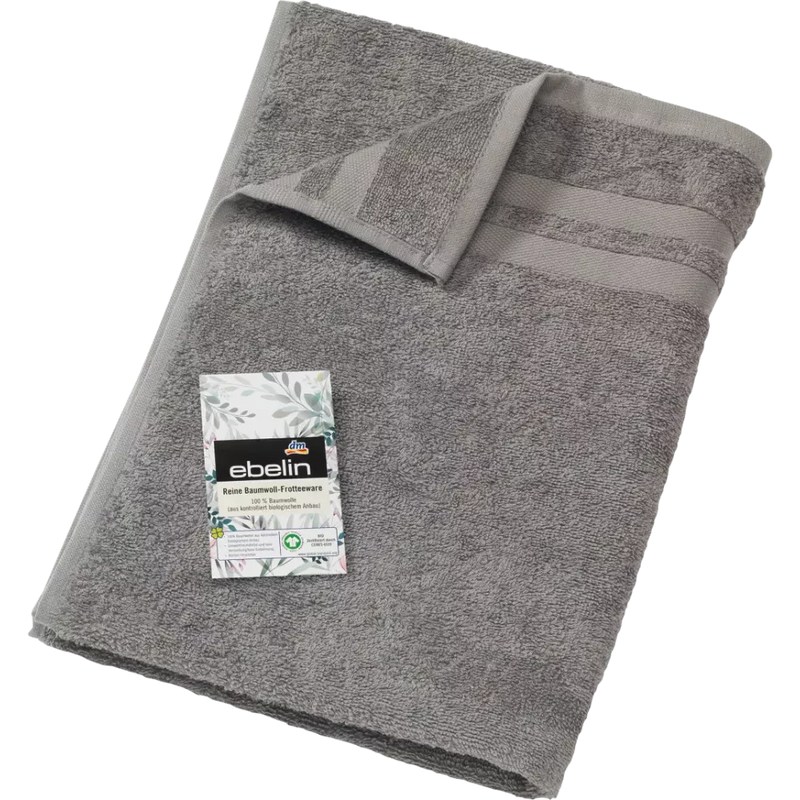 ebelin Badstof handdoek grijs 100% katoen GOTS gecertificeerd, 1 stuk