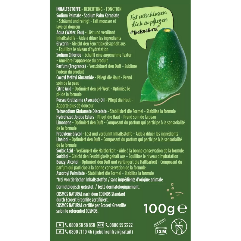 Nature Box Vaste douche avocado-olie, 100 g