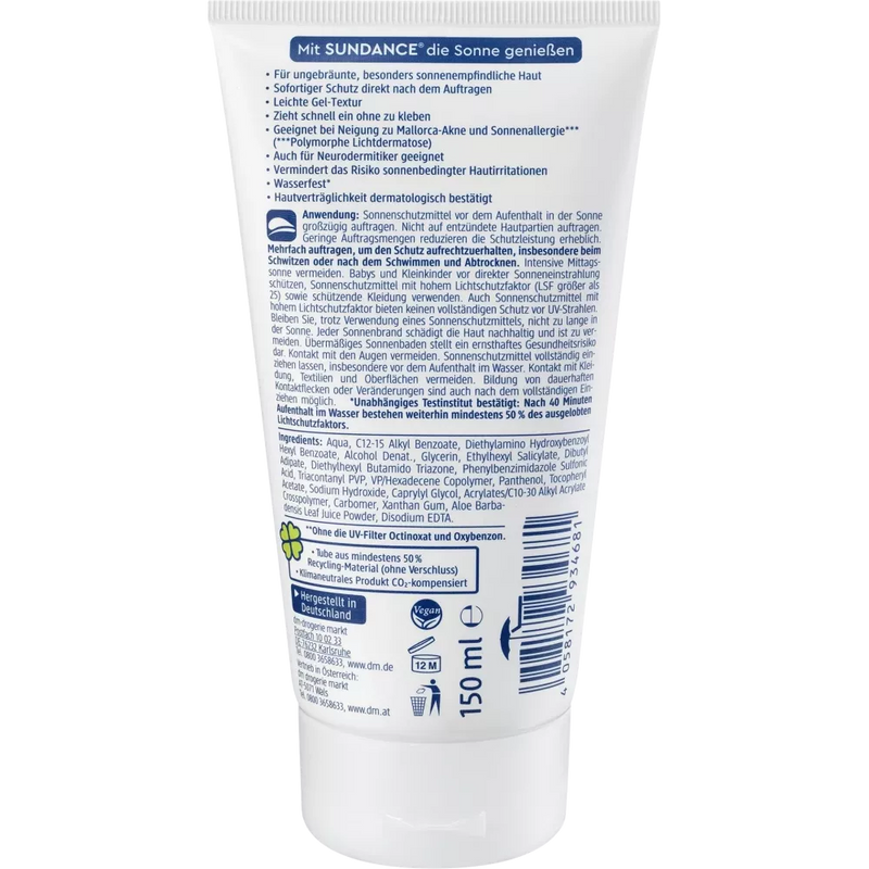 SUNDANCE Zonnecrème gel, MED ultra gevoelig, SPF 30, 150 ml