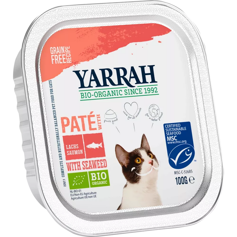 Yarrah Katten Natvoer, Bio Paté met rundvlees, kip, kalkoen en zalm, Multipack (8 x 100g), 800 g